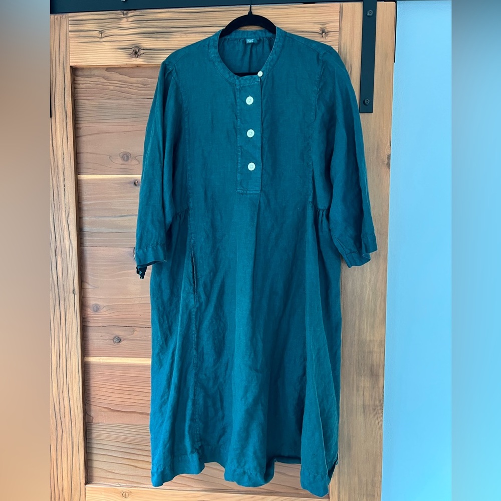 Toast UK Garment Died Linen Shirtdress Size M color Peacock
